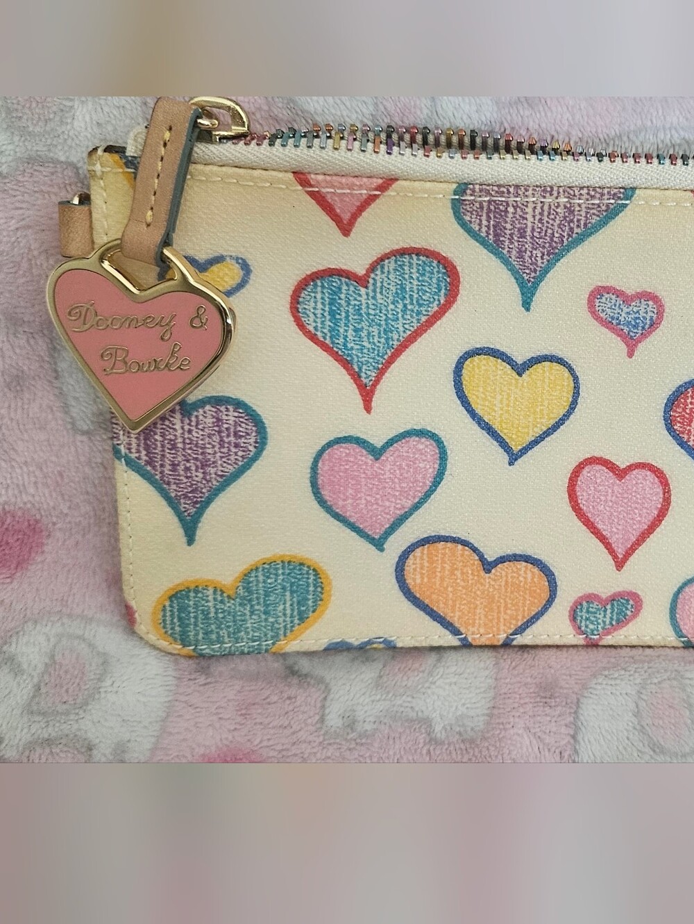 Vintage Dooney & Bourke Cream Multi-Color Heart Print Wristlet